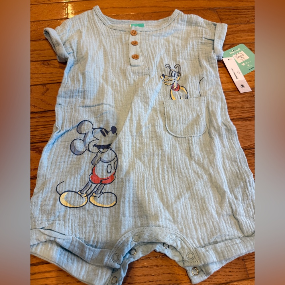 Disney Blue Mickey Mouse and Pluto Romper 2 piece set